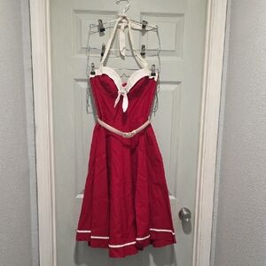 NOT FOR SALE - Pinup Couture Red and White Halter Midi Dress